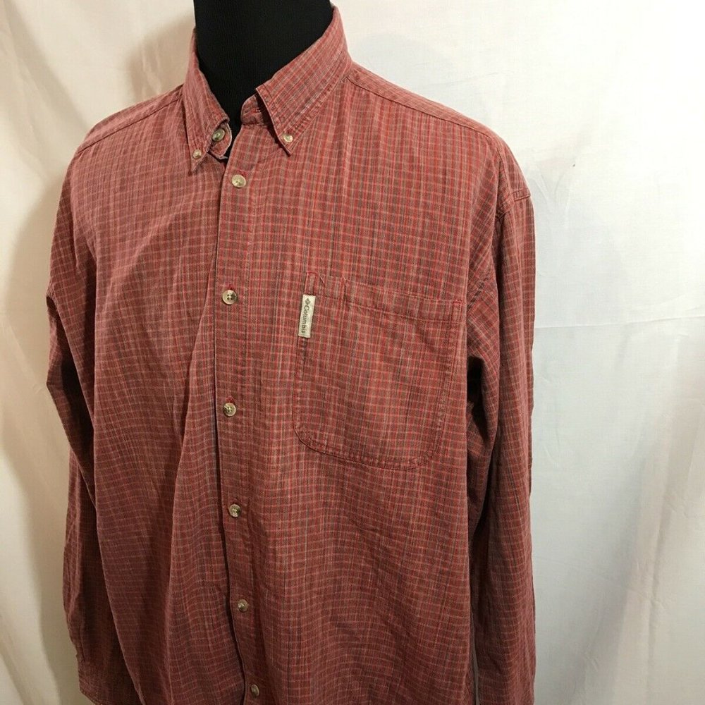 Columbia 2 tone red plaid long sleeve button down - Picture 2 of 4